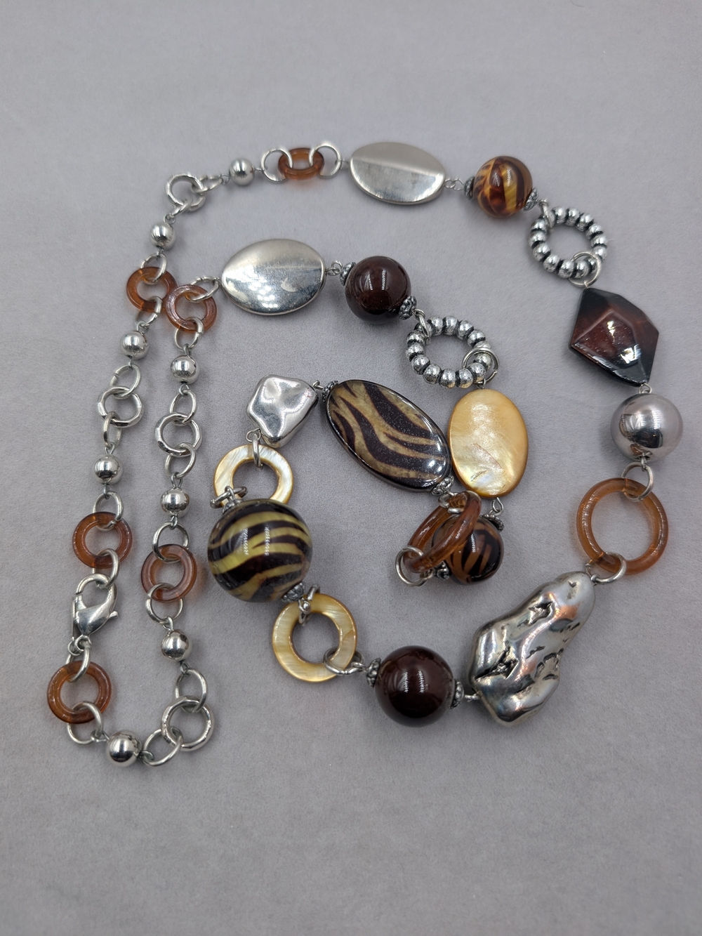 Chico’s Long Safari Statement Necklace Zebra Animal Print Beads | 0252 - Picture 3 of 6